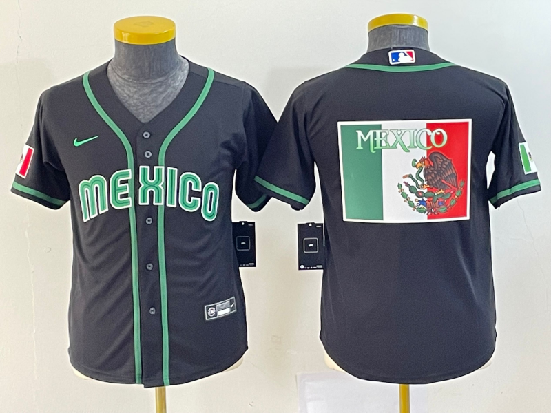 Youth Mexico Baseball 2023 Black Big Logo World Baseball Classic Stitched Jersey Youth Mexico Baseball 2023 Black Big Logo World Baseball Classic Stitched Jersey